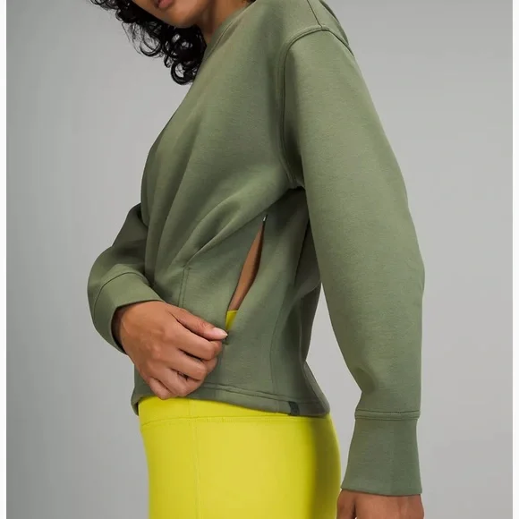 💚LULULEMON GATHERED WAIST CREW PULLOVER-GREEN TWILL-12💚 - Picture 6 of 16